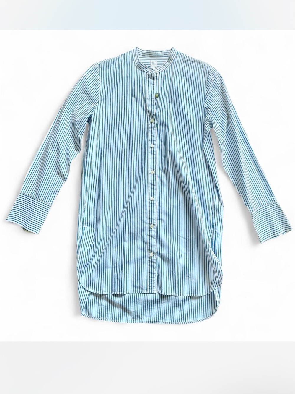 GAP Buttondown Tunic Top in Crisp Blue & White Stripe — S